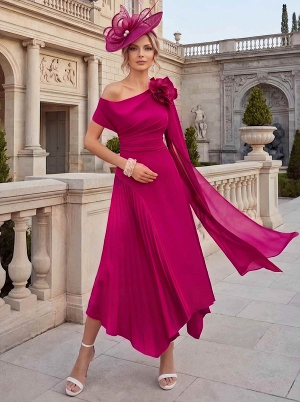 A-Line/Princess One-Shoulder Chiffon Mother of the Bride Dresses Ankle-Length Sleeveless Asymmetrical 3D Flower