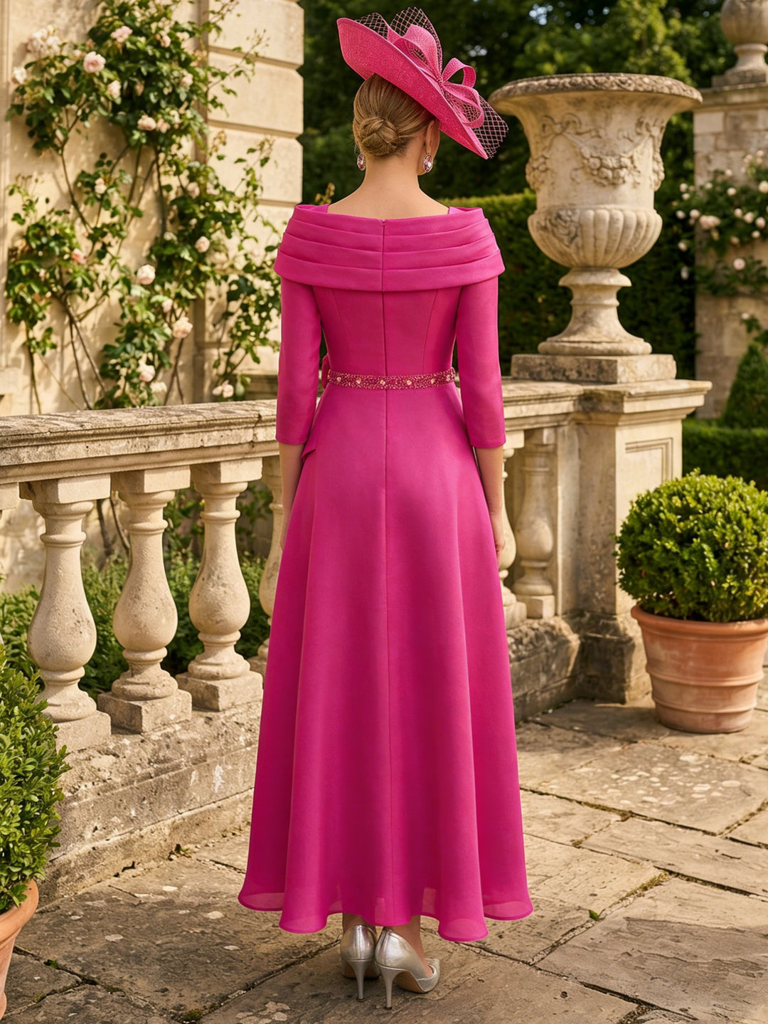 A-Line/Princess V-Neck Chiffon Mother of the Bride Dresses Ankle-Length 3/4 Sleeves 3D Flower Sequins