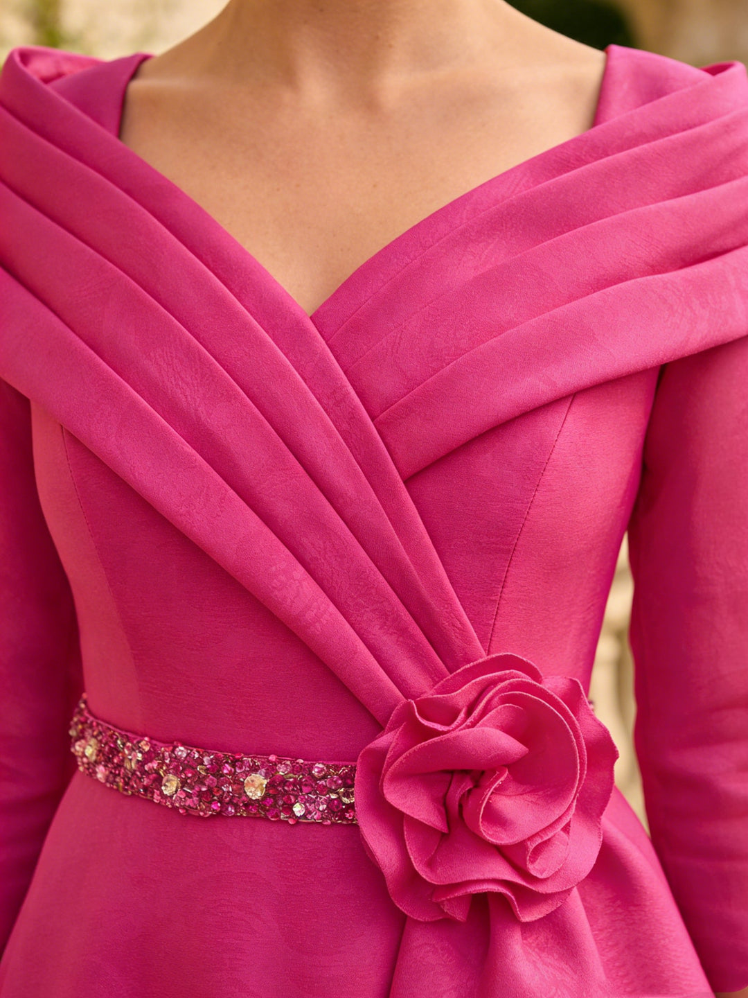 A-Line/Princess V-Neck Chiffon Mother of the Bride Dresses Ankle-Length 3/4 Sleeves 3D Flower Sequins