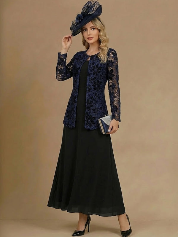 A-Line/Princess 2 Pieces Scoop Mother of the Bride Dresses Ankle-Length Long Sleeves With Lace Jacket