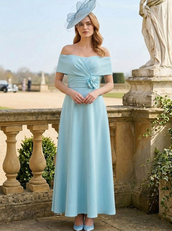 A-Line/Princess Off-the-Shoulder Satin Mother of the Bride Dresses Sleeveless Ankle-Length With 3D Flower