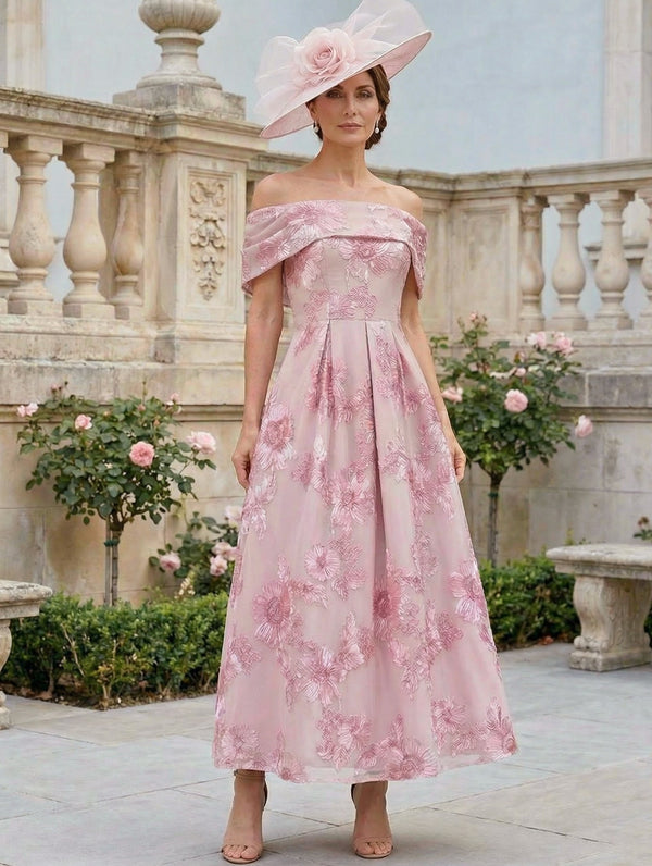 A-Line/Princess Off-the-Shoulder Lace Mother of the Bride Dresses Floral Sleeveless Ankle-Length
