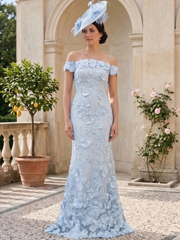Sheath/Column Off-the-Shoulder Lace Mother of the Bride Dresses Floral Sleeveless Floor-Length