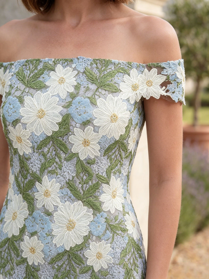 Sheath/Column Off-the-Shoulder Lace Mother of the Bride Dresses Sleeveless Floral Ankle-Length