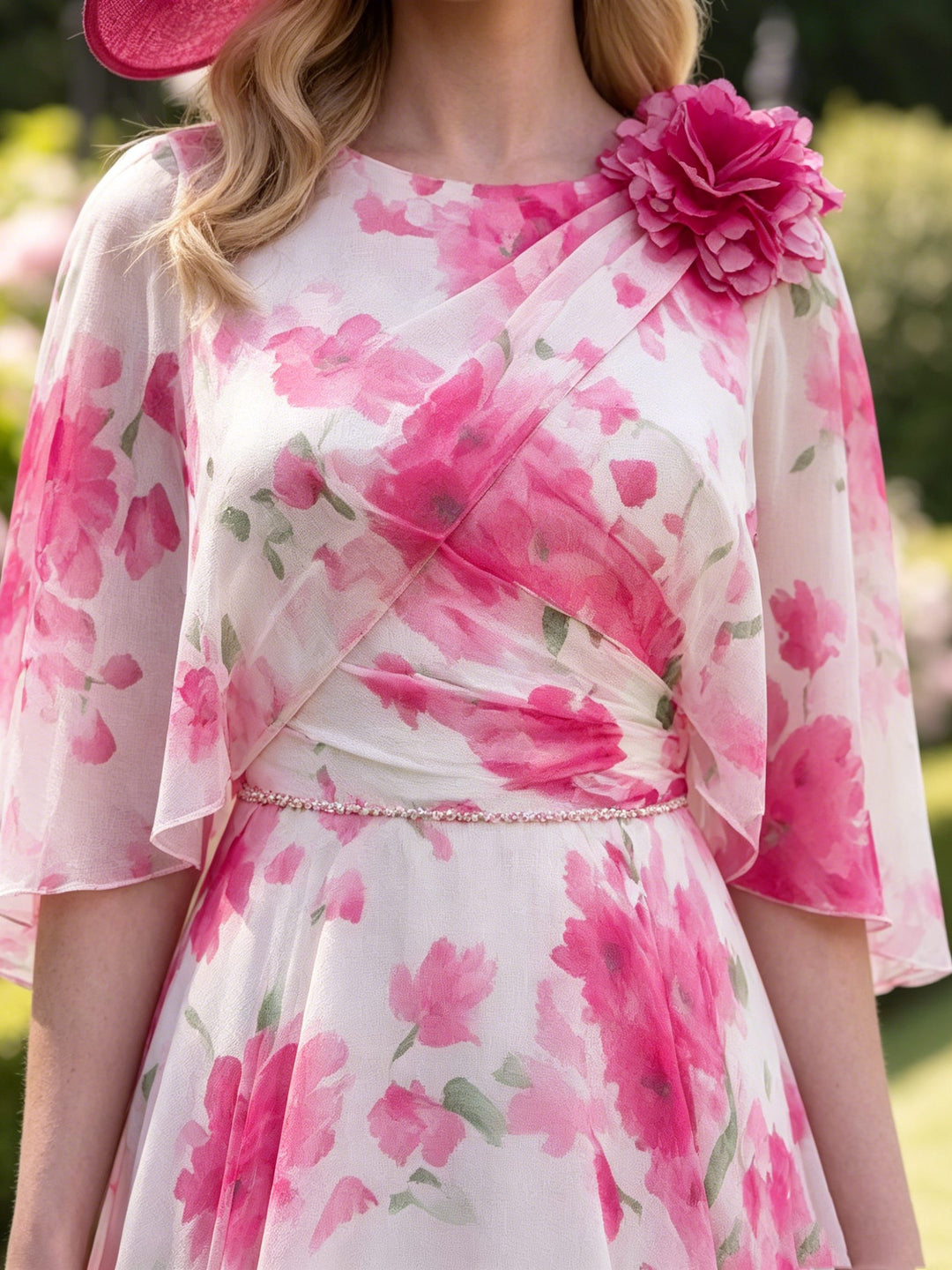 A-Line/Princess Chiffon Scoop Mother of the Bride Dresses Half Sleeves Floral Tea-Length With 3D Flower