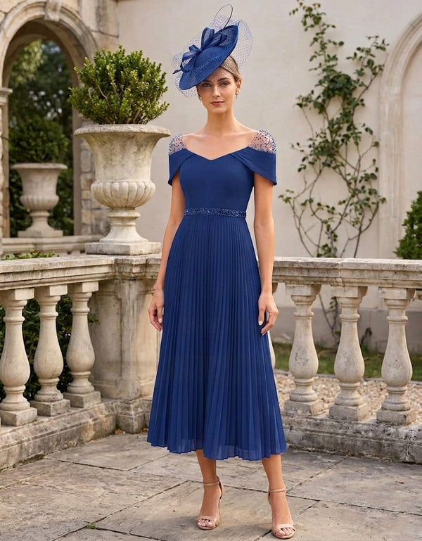 A-Line/Princess Square Neck Chiffon Mother of the Bride Dresses Sleeveless Tea-Length Ruffles Sequins