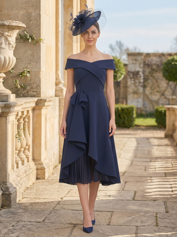 A-Line/Princess Off-the-Shoulder Mother of the Bride Dresses Sleeveless Tea-Length Ruffles