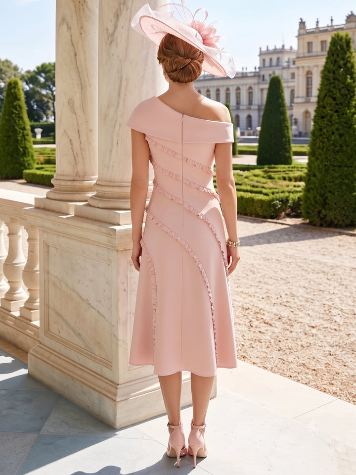 A-Line/Princess One-Shoulder Stretch Satin Mother of the Bride Dresses Tea-Length Sleeveless