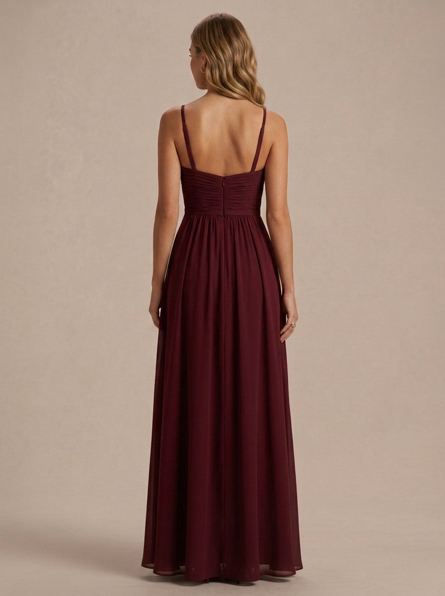 A-Line/Princess Spaghetti Straps Chiffon Wedding Guest Dresses Pleats Ankle-Length Sleeveless