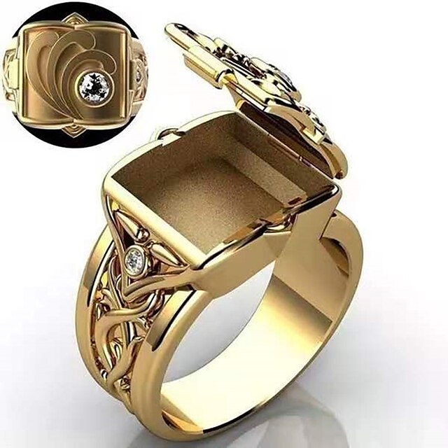 Men¡®s Ring with Secret Compartment Mini Clamshell Storage Box