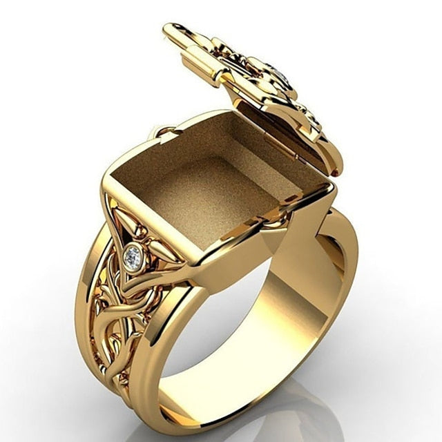 Men¡®s Ring with Secret Compartment Mini Clamshell Storage Box
