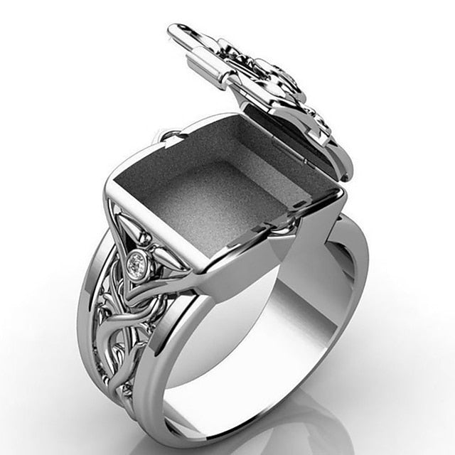 Men¡®s Ring with Secret Compartment Mini Clamshell Storage Box