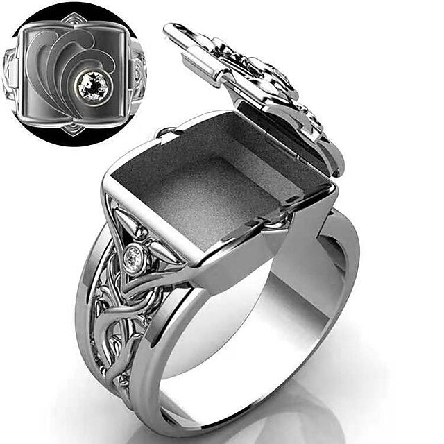 Men¡®s Ring with Secret Compartment Mini Clamshell Storage Box