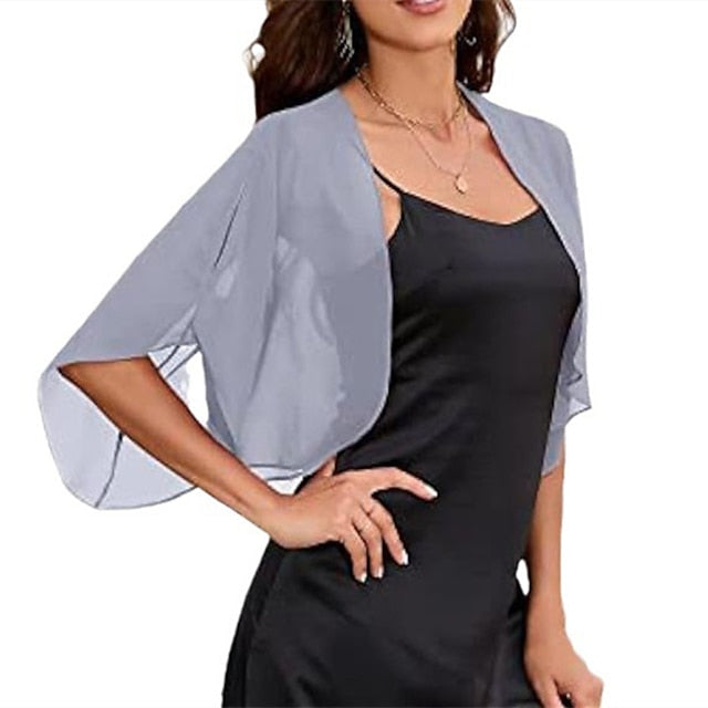 Women's Wrap Elegant Pure Half Sleeve Chiffon Wedding Wraps With Pure colour For Wedding