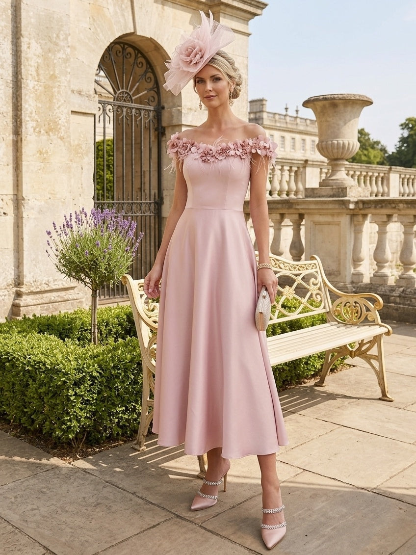 A-Line/Princess Off-the-Shoulder Stretch Satin Mother of the Bride Dre ...