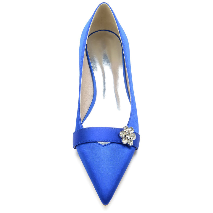 Women's Wedding Shoes Petite Diamond Flower Low Pointed Toe Bridal Shoes