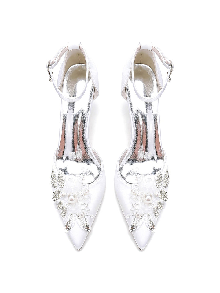 Women's Wedding Shoes Lace Stiletto Heel Pointed Toe Bridesmaid Shoes