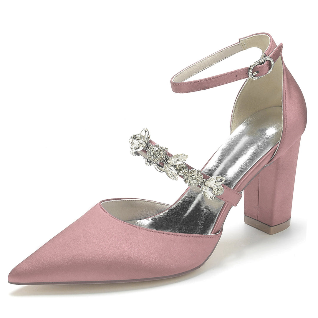 Women's Wedding Rhinestone Block Heel Pointed Toe Bridal Shoes