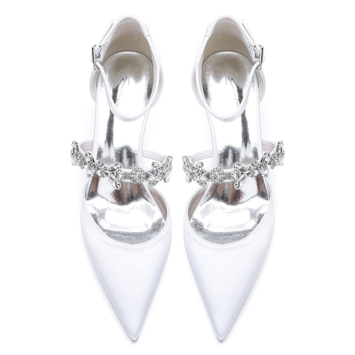 Women's Wedding Rhinestone Mid Heel Pointed Toe Buckle Bridal Shoes