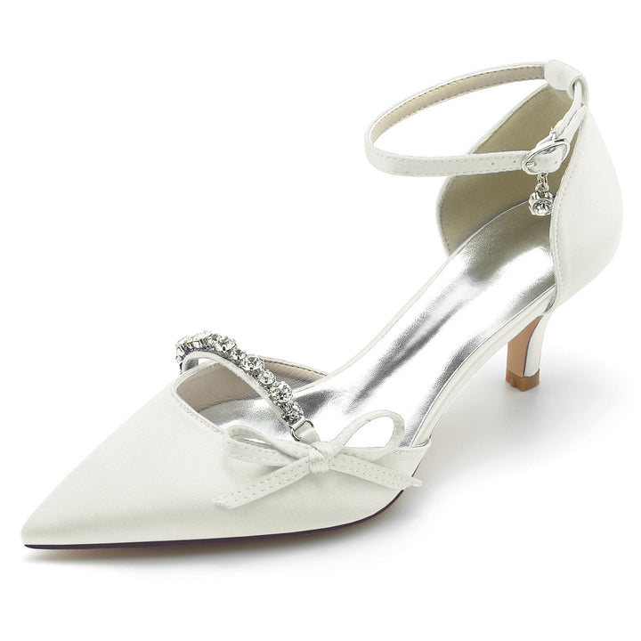 Women's Wedding Shoes Rhinestone Bow Mid Pointed Toe Bridal Shoes