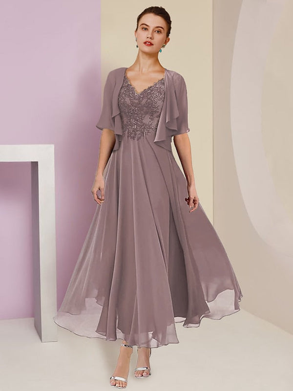 A-Line/Princess V-Neck Ankle-Length Mother of the Bride Dresses