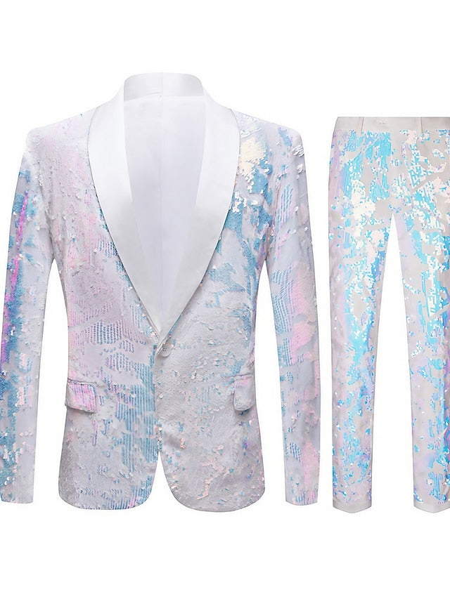 Men's Tailored Fit Single Breasted One-button 2 Pieces Prom Disco Suits