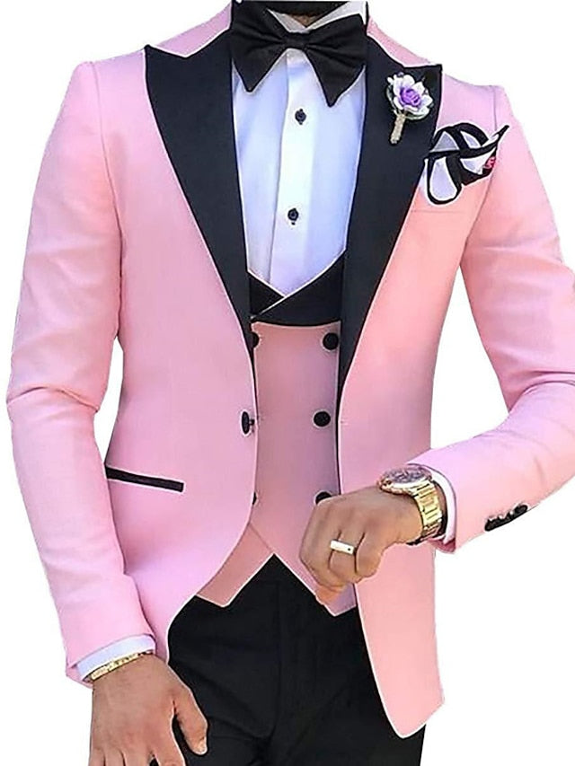 Men's Tailored Fit Single Breasted One-button 3 Pieces Solid Coloured Wedding Suits