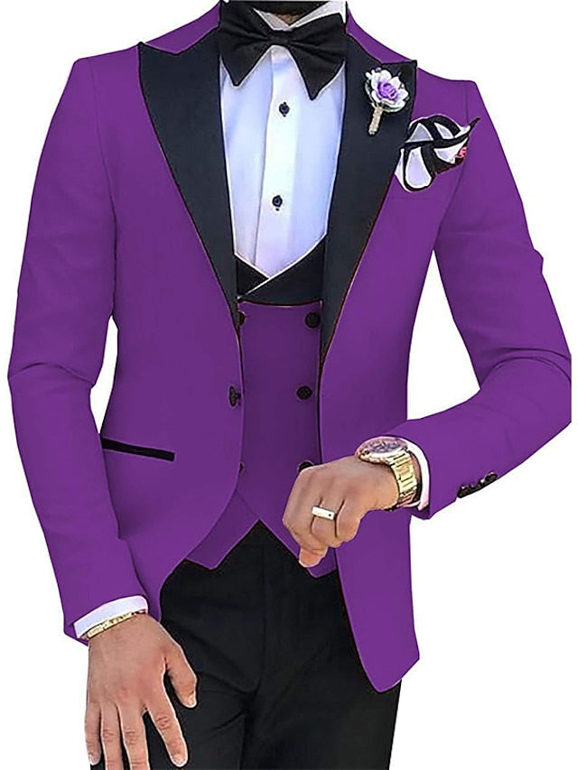 Men's Tailored Fit Single Breasted One-button 3 Pieces Solid Coloured Wedding Suits
