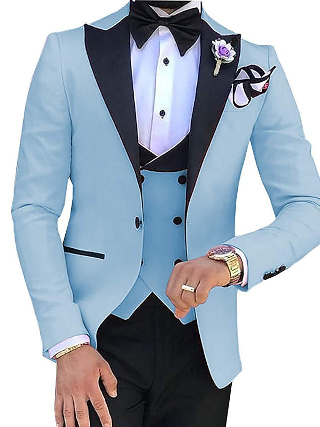 Men's Tailored Fit Single Breasted One-button 3 Pieces Solid Coloured Wedding Suits