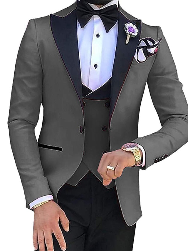 Men's Tailored Fit Single Breasted One-button 3 Pieces Solid Coloured Wedding Suits