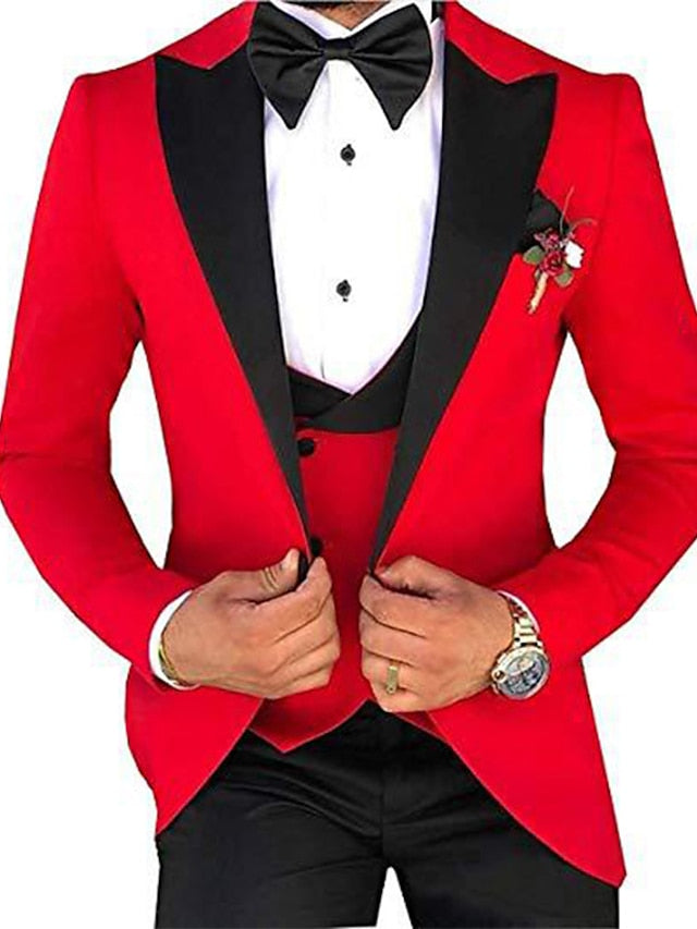 Men's Tailored Fit Single Breasted One-button 3 Pieces Solid Coloured Wedding Suits