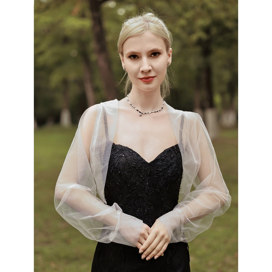 Dolman Sleeve Tulle Wedding Wraps With Pure colour For Party