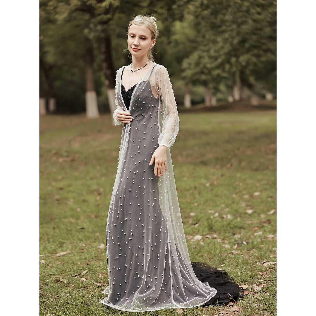 Elegant Long Sleeve Illusion Sleeve Tulle Wedding Wraps With Pure colour