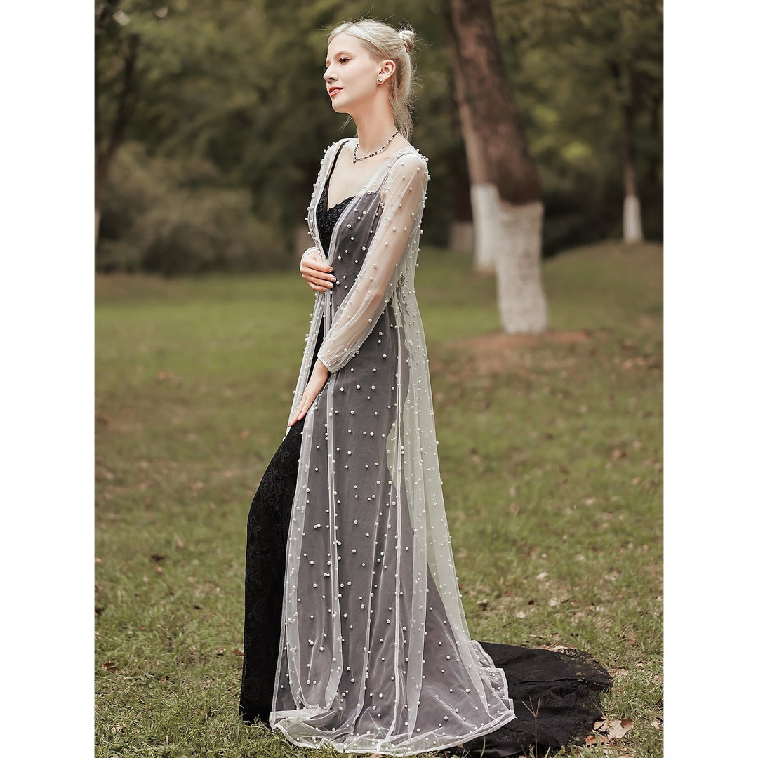 Elegant Long Sleeve Illusion Sleeve Tulle Wedding Wraps With Pure colour