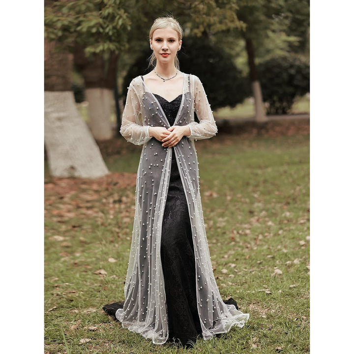 Elegant Long Sleeve Illusion Sleeve Tulle Wedding Wraps With Pure colour
