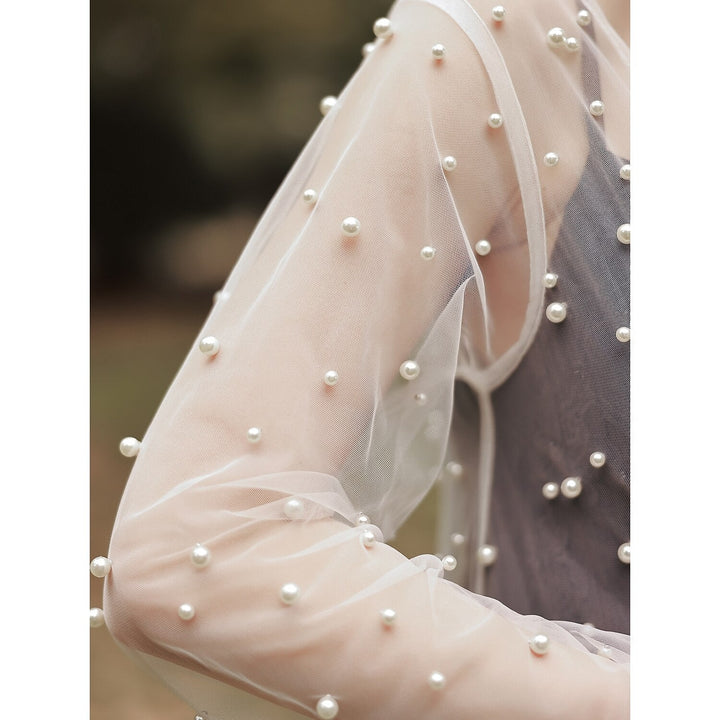 Elegant Long Sleeve Illusion Sleeve Tulle Wedding Wraps With Pure colour