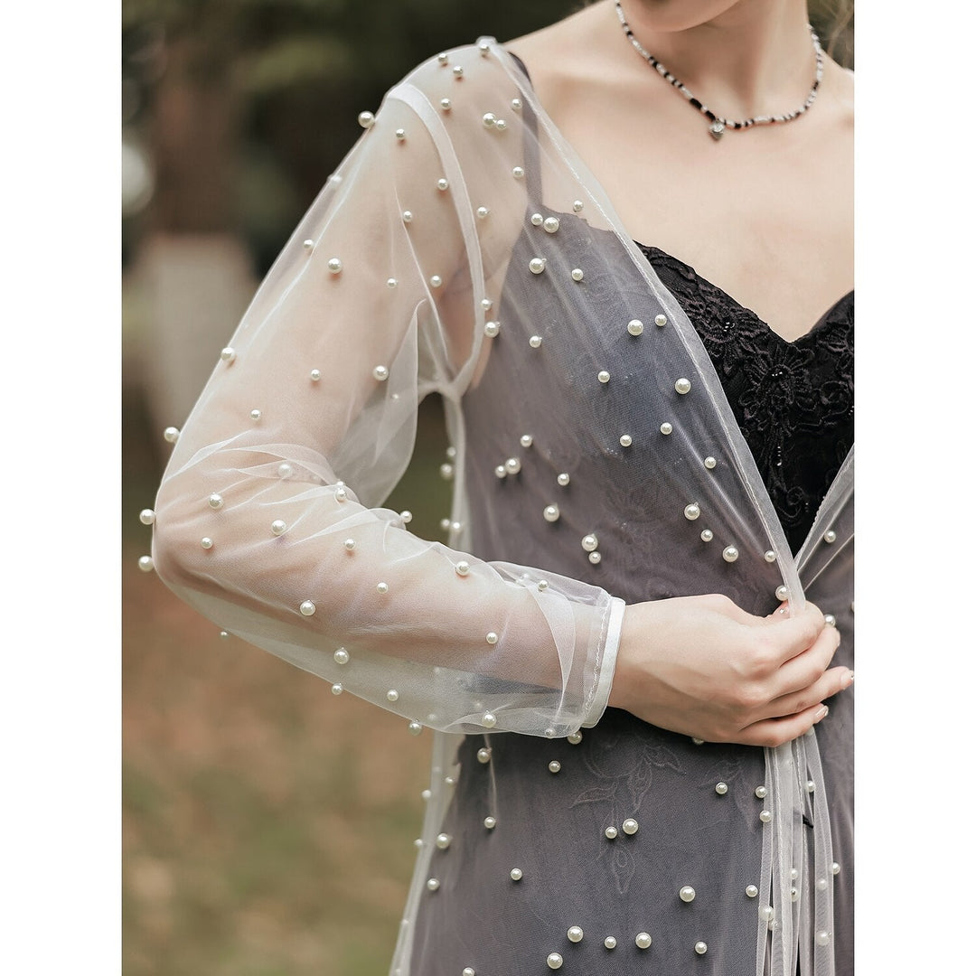 Elegant Long Sleeve Illusion Sleeve Tulle Wedding Wraps With Pure colour