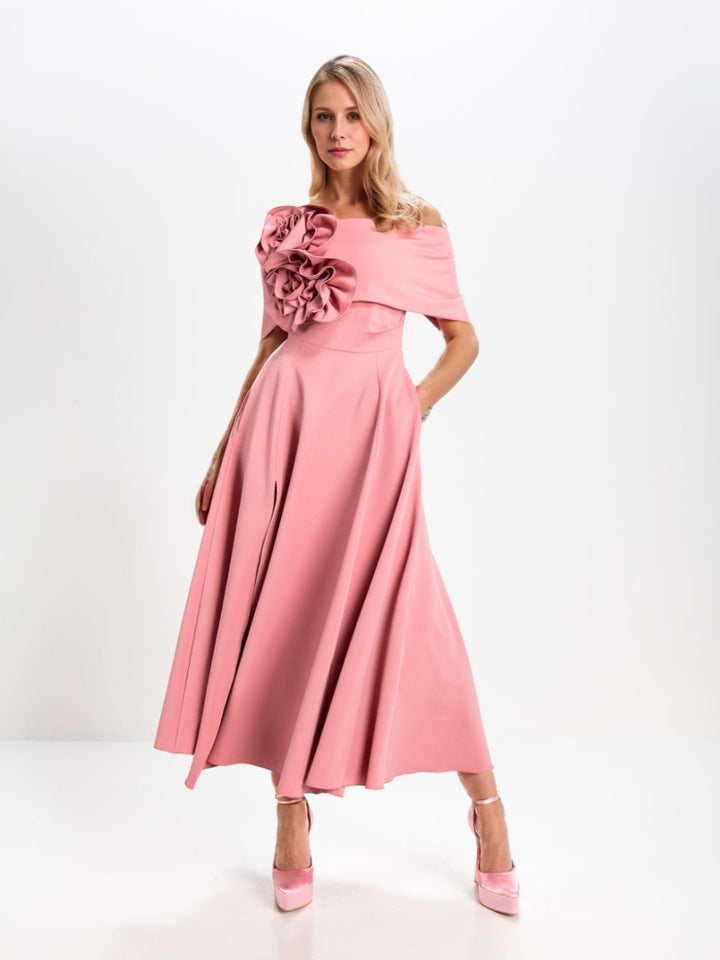 A-Line/Princess Off-the-Shoulder Tea-Length Mother of the Bride Dresses with 3D Flowers
