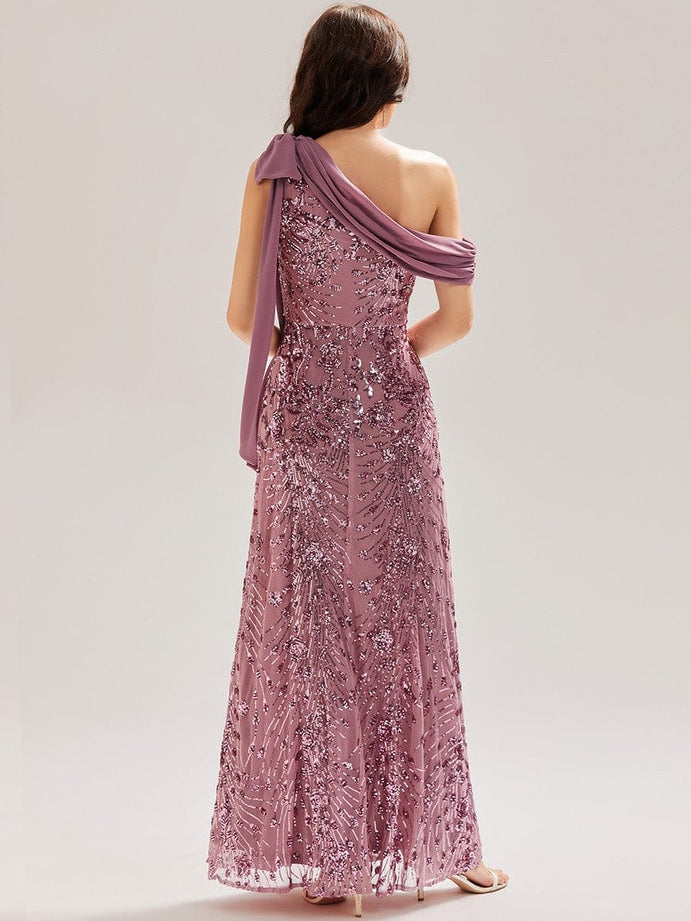 Sheath/Column One Shoulder Floor-Length Mother of the Bride Dresses with Sequins & Floaty Cape