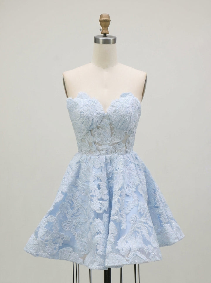 A-Line/Princess Strapless Lace Homecoming Dresses Short/Mini Sleeveless Floral