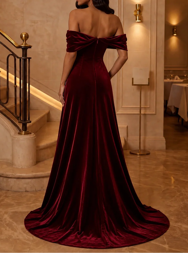 Trumpet/Mermaid Off-the-Shoulder Velvet Evening Dresses Floor-Length Sleeveless Formal Dresses Split Side