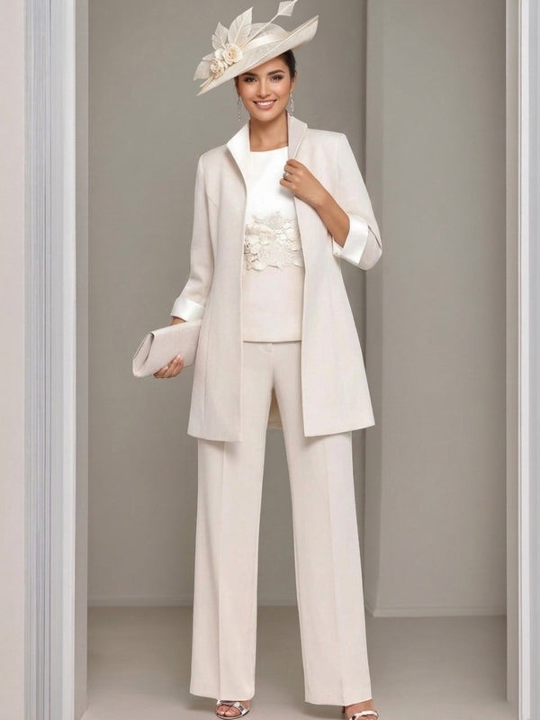 3 Pieces Square-Neck Ankle Length Mother of the Bride Pantsuits with Jacket & Appliques Lace