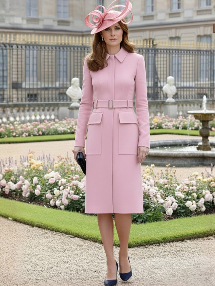 A-Line/Princess Long Sleeves Tea-Length Mother of the Bride Dresses with Belt & Pockets
