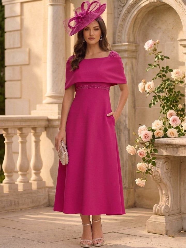 A-Line/Princess Off-the-shoulder Stretch Satin Mother of the Bride Dresses Ankle-Length Sleeveless Beading