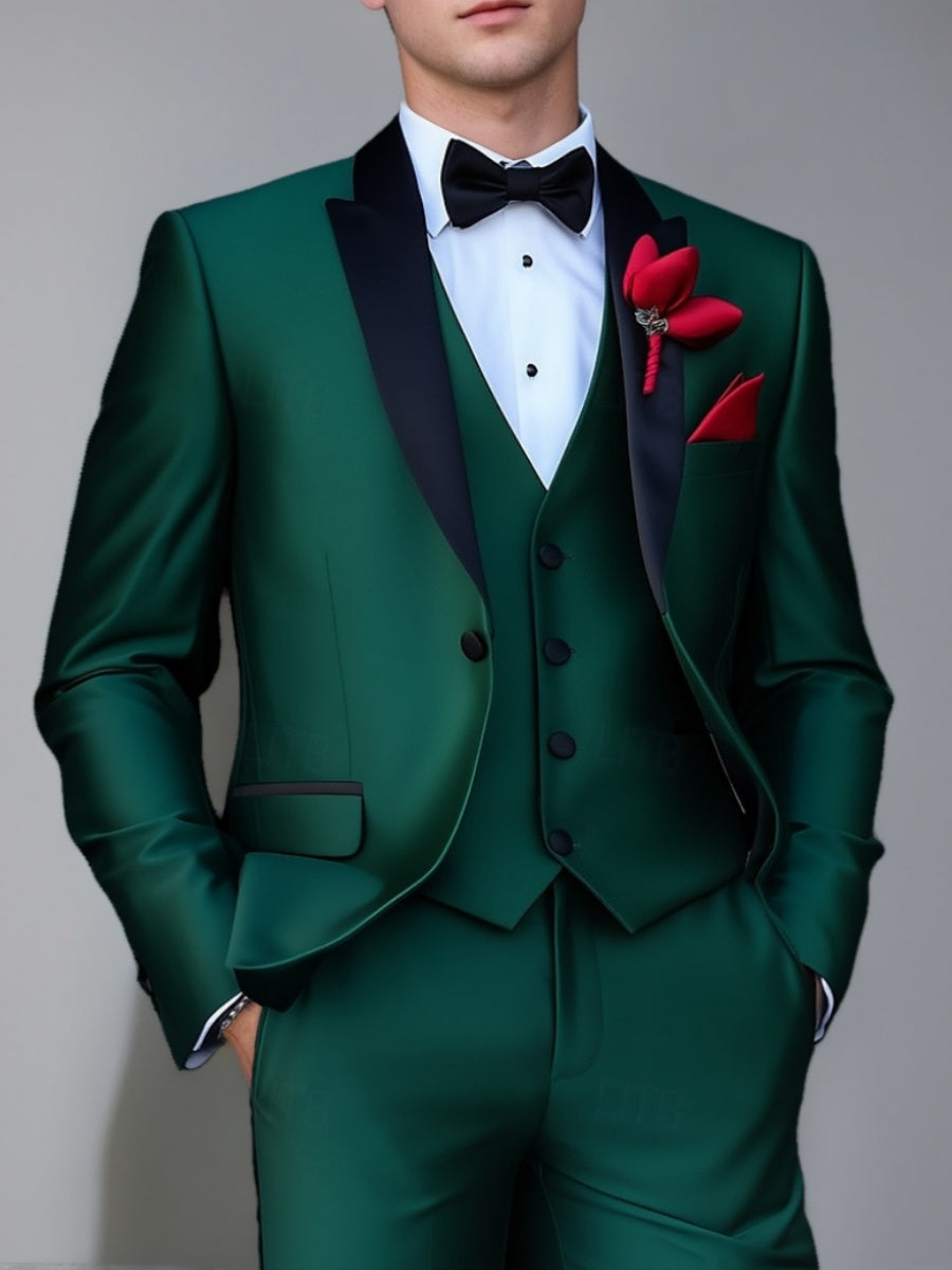 Men's Standard Fit 3 Pieces Single Breasted One-button Peaked Lapel Wedding Party Suits