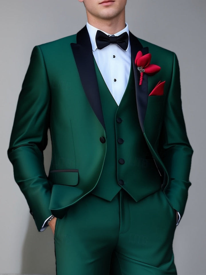 Men's Standard Fit 3 Pieces Single Breasted One-button Peaked Lapel Wedding Party Suits
