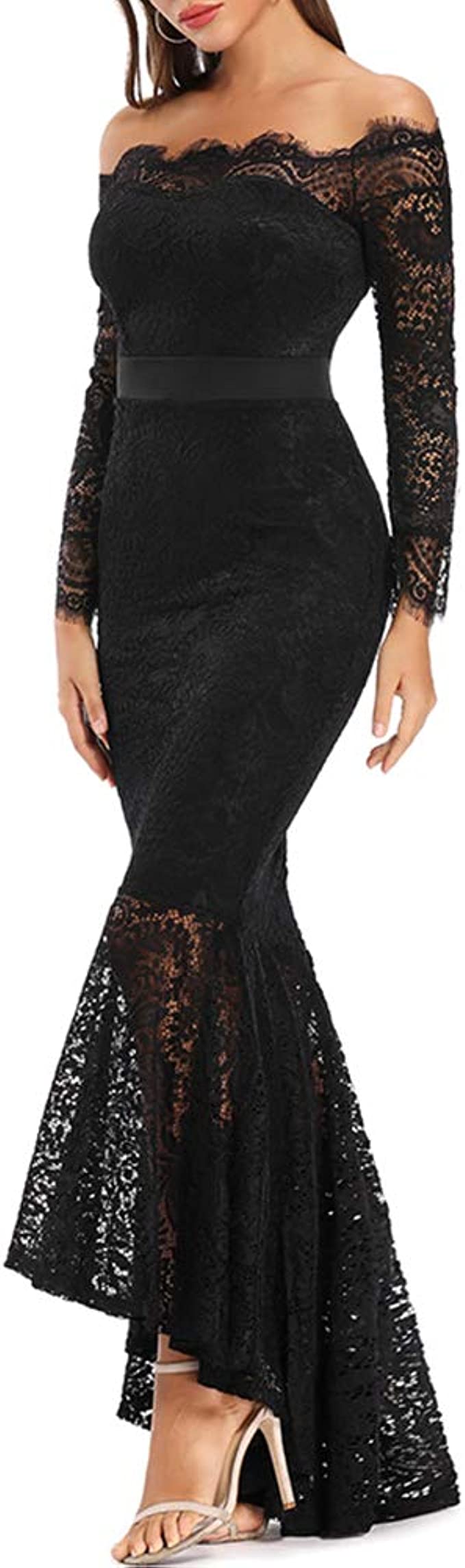 Women's Floral Lace Long Sleeve Off Shoulder Wedding Mermaid Dress
