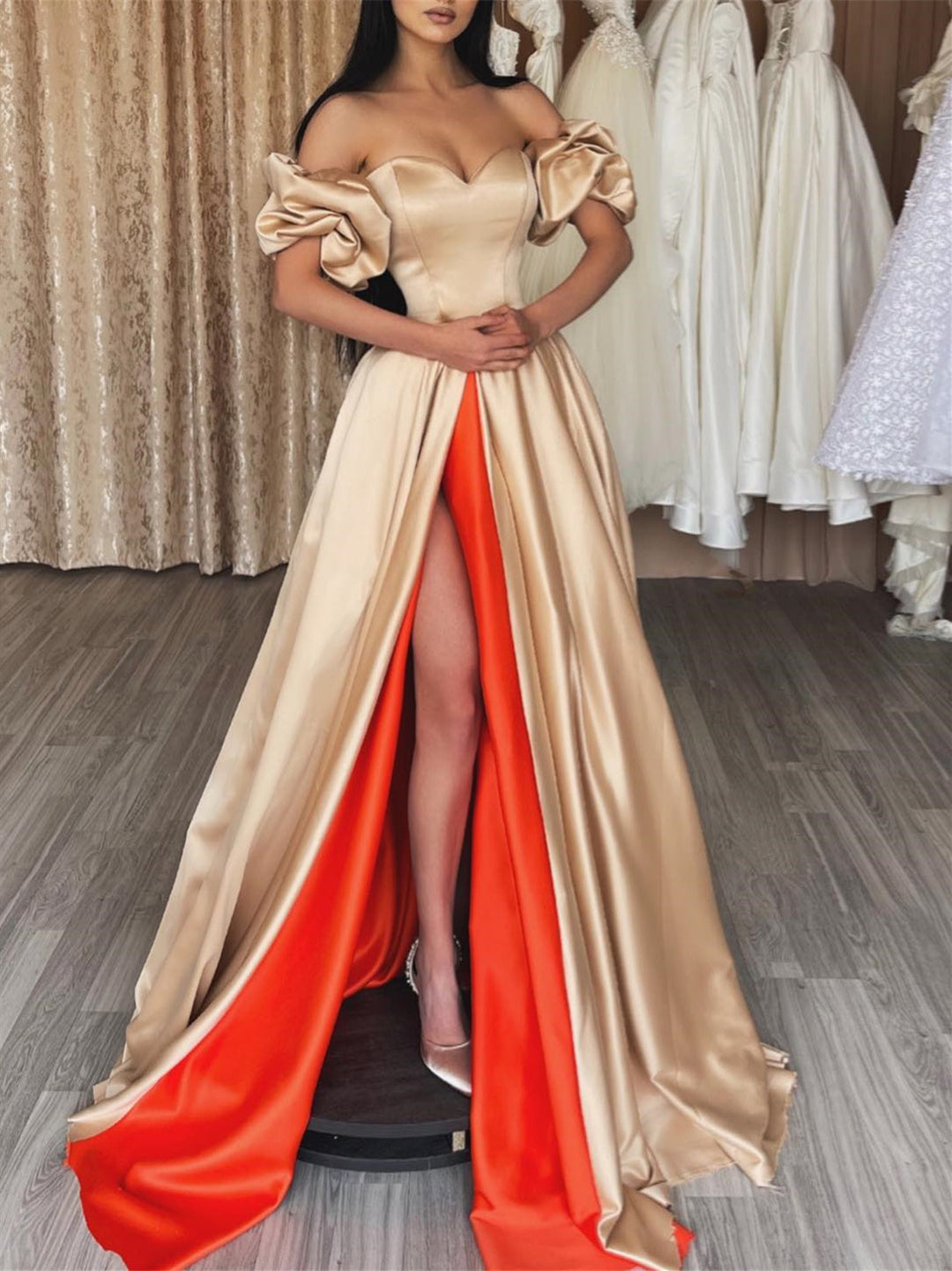 A-Line/Princess Off-the-Shoulder Floor-length Prom Dresses