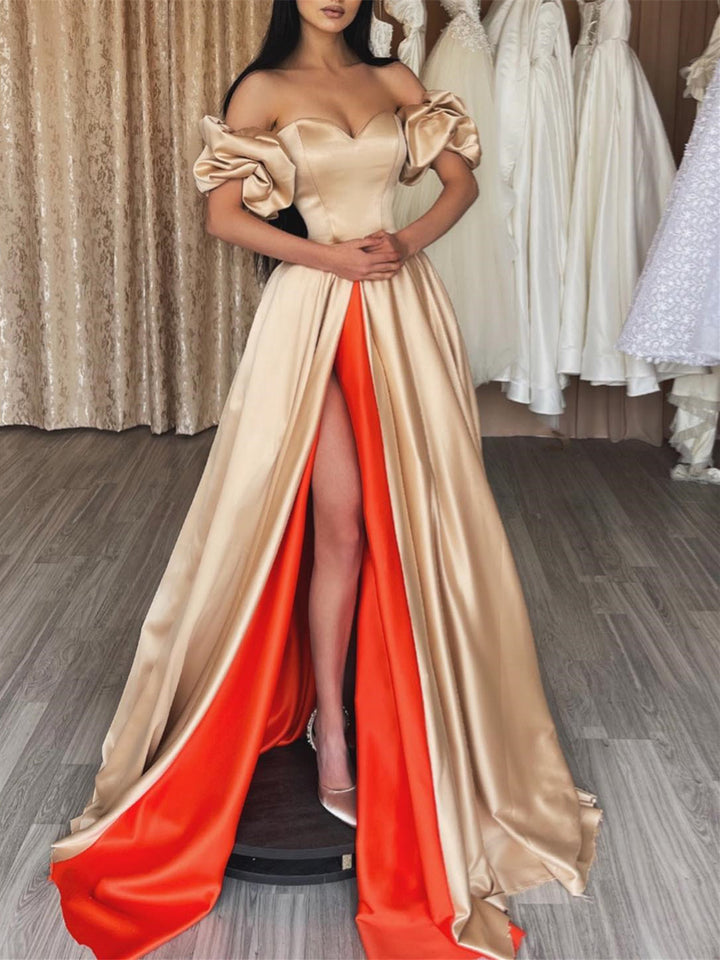 A-Line/Princess Off-the-Shoulder Floor-length Prom Dresses