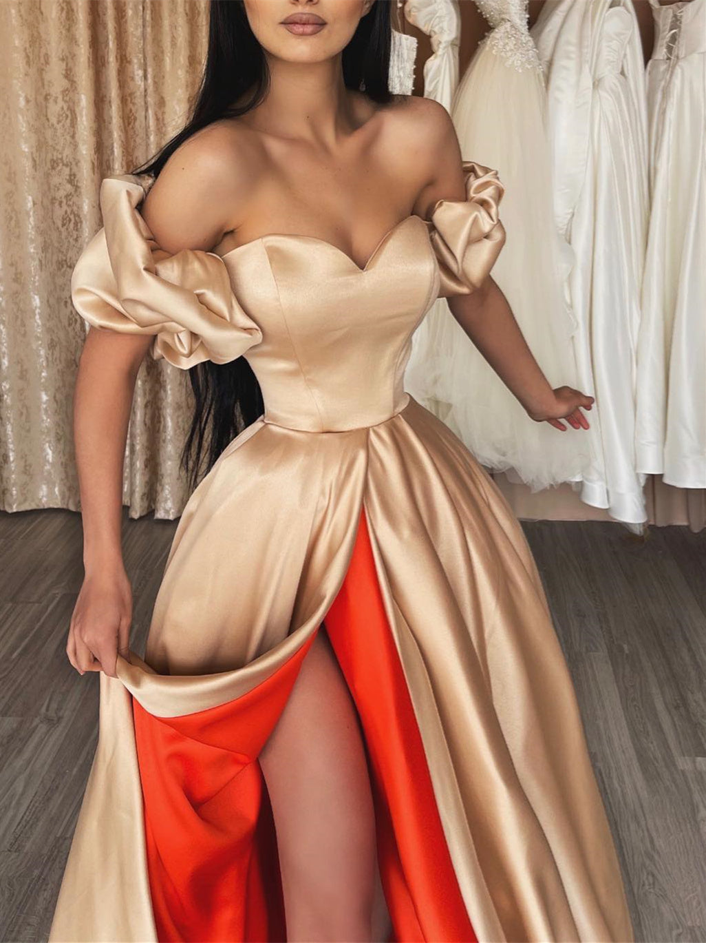 A-Line/Princess Off-the-Shoulder Floor-length Prom Dresses